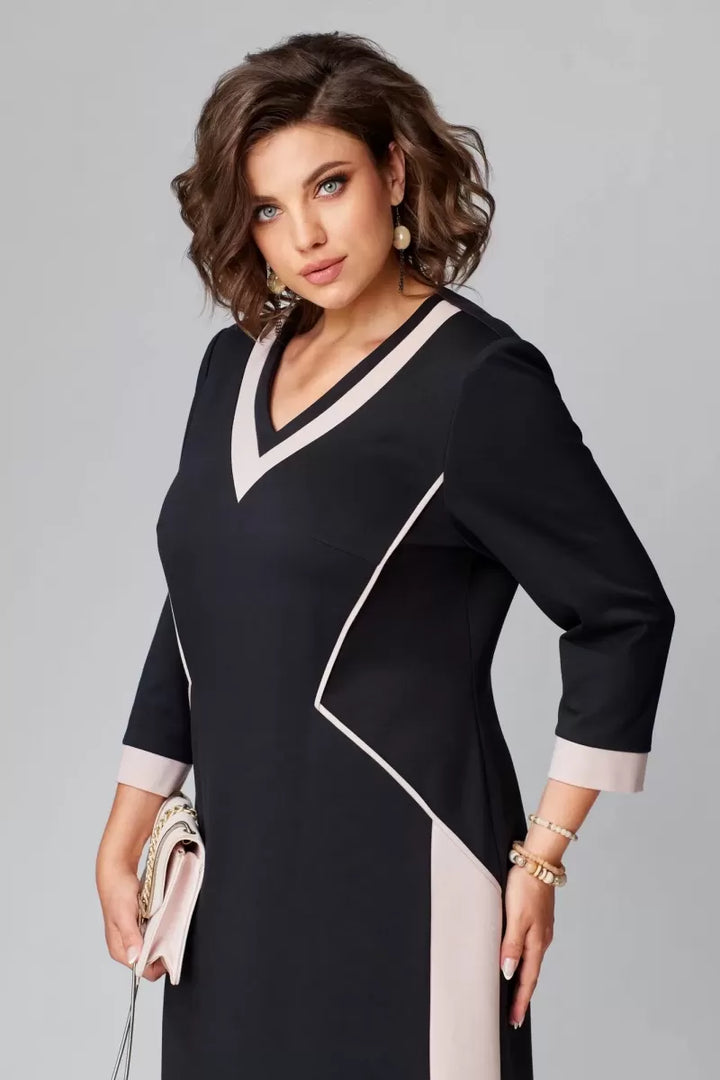 Alexa | Women's Elegant V-Neck Paneled Midi Dress