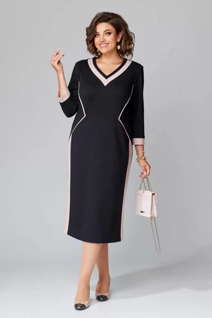 Alexa | Women's Elegant V-Neck Paneled Midi Dress