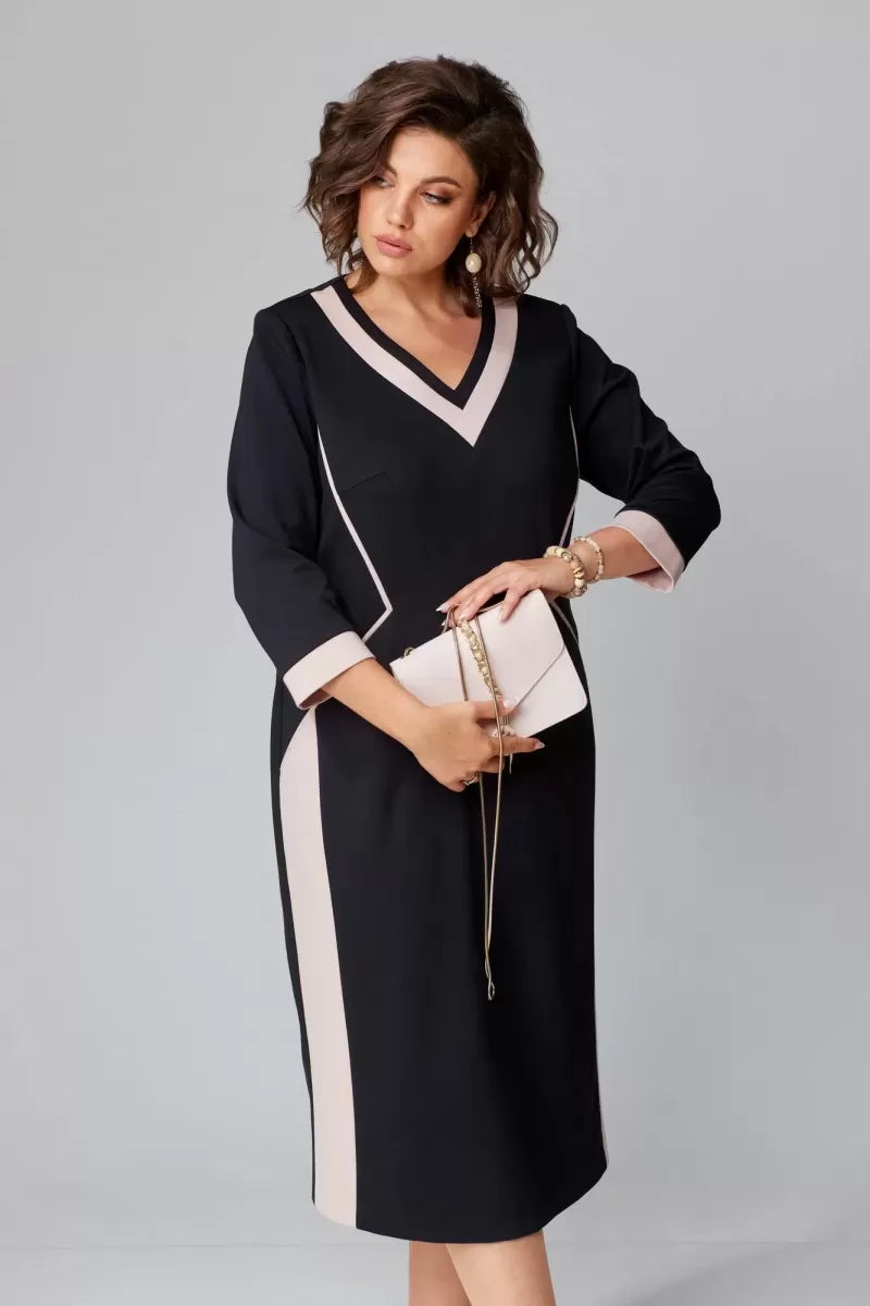 Alexa | Women's Elegant V-Neck Paneled Midi Dress