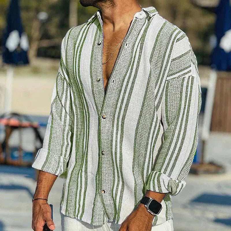 Allan | Men's Striped Button-Down Casual Long Sleeve Shirt