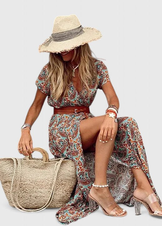 Alleta | Women's Bohemian Gathered-Waist Printed Maxi Dress