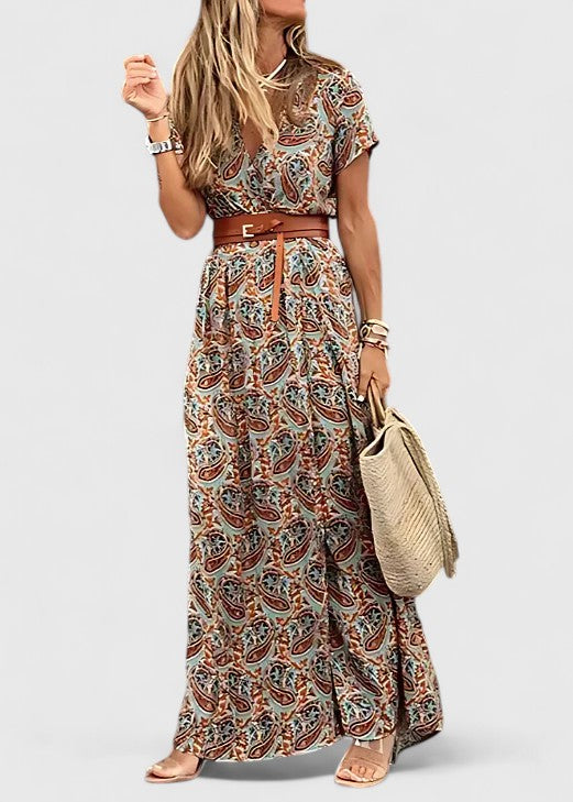 Alleta | Women's Bohemian Gathered-Waist Printed Maxi Dress
