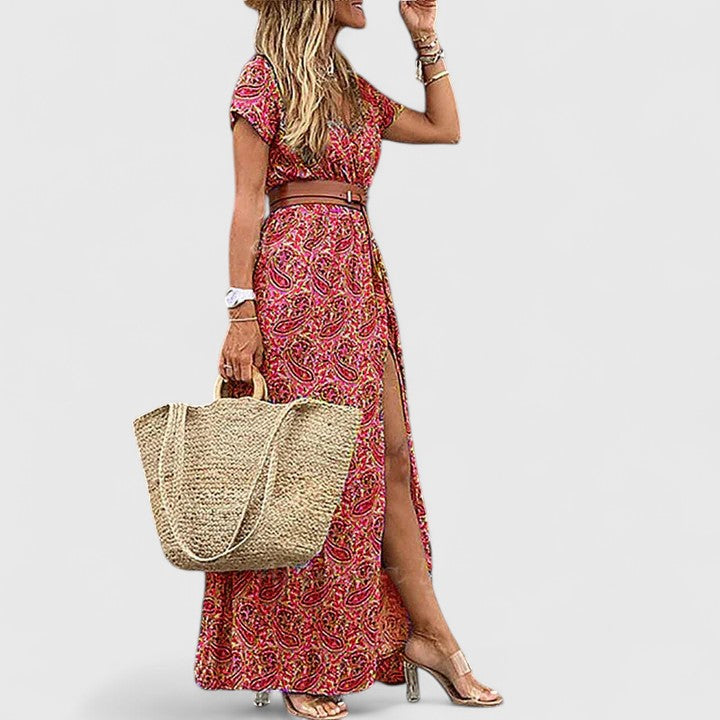 Alleta | Women's Bohemian Gathered-Waist Printed Maxi Dress