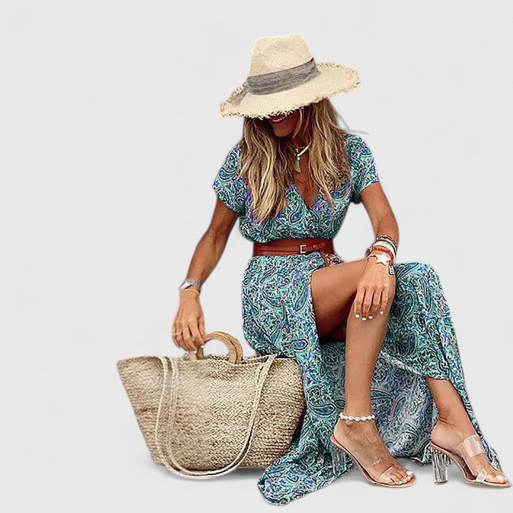 Alleta | Women's Bohemian Gathered-Waist Printed Maxi Dress