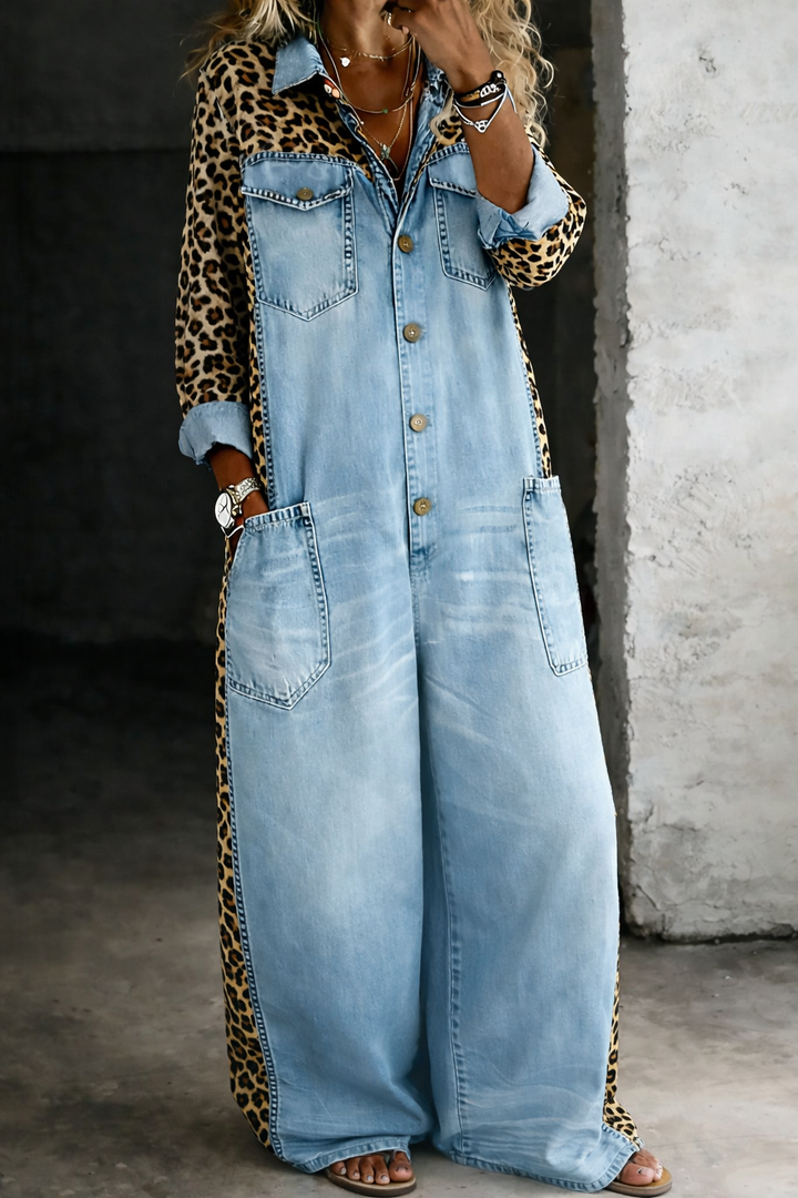 Amanda | Women's Bold Cold-Shoulder Denim Shirt Jumpsuit