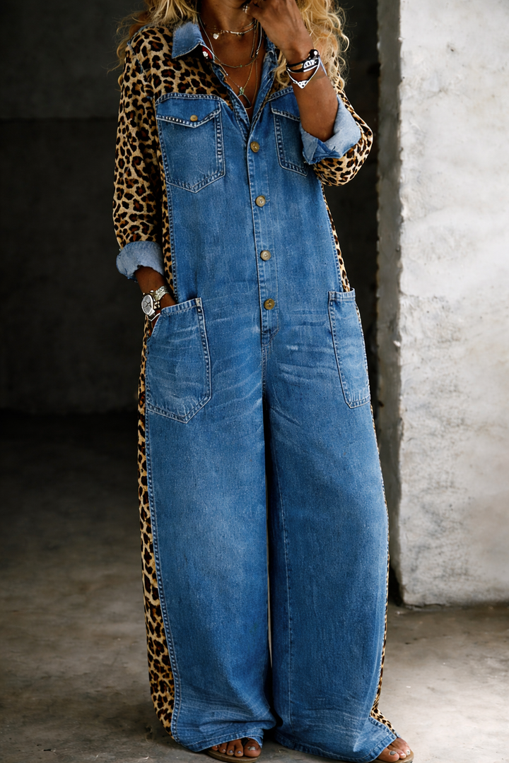 Amanda | Women's Bold Cold-Shoulder Denim Shirt Jumpsuit