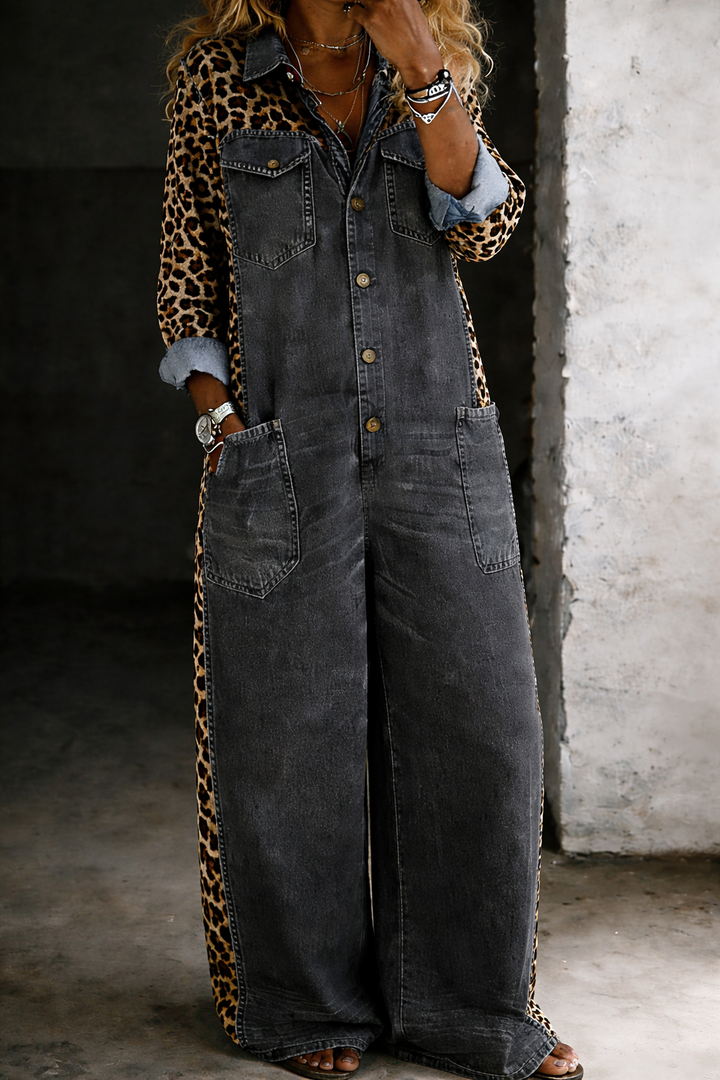 Amanda | Women's Bold Cold-Shoulder Denim Shirt Jumpsuit