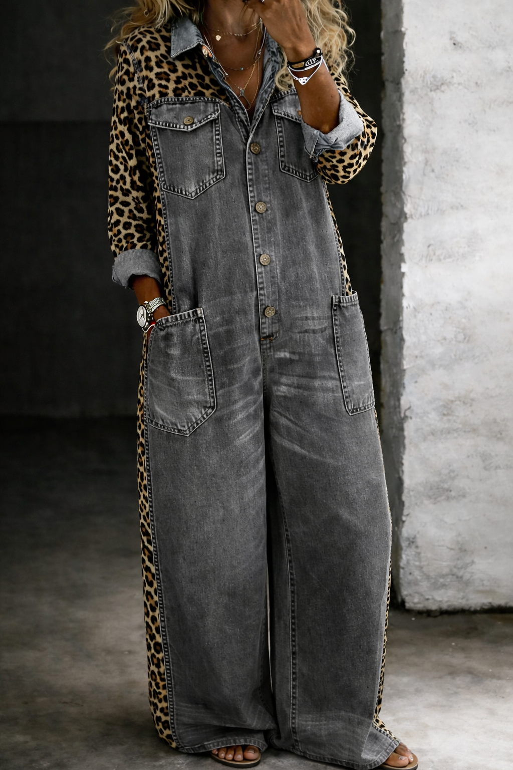 Amanda | Women's Bold Cold-Shoulder Denim Shirt Jumpsuit