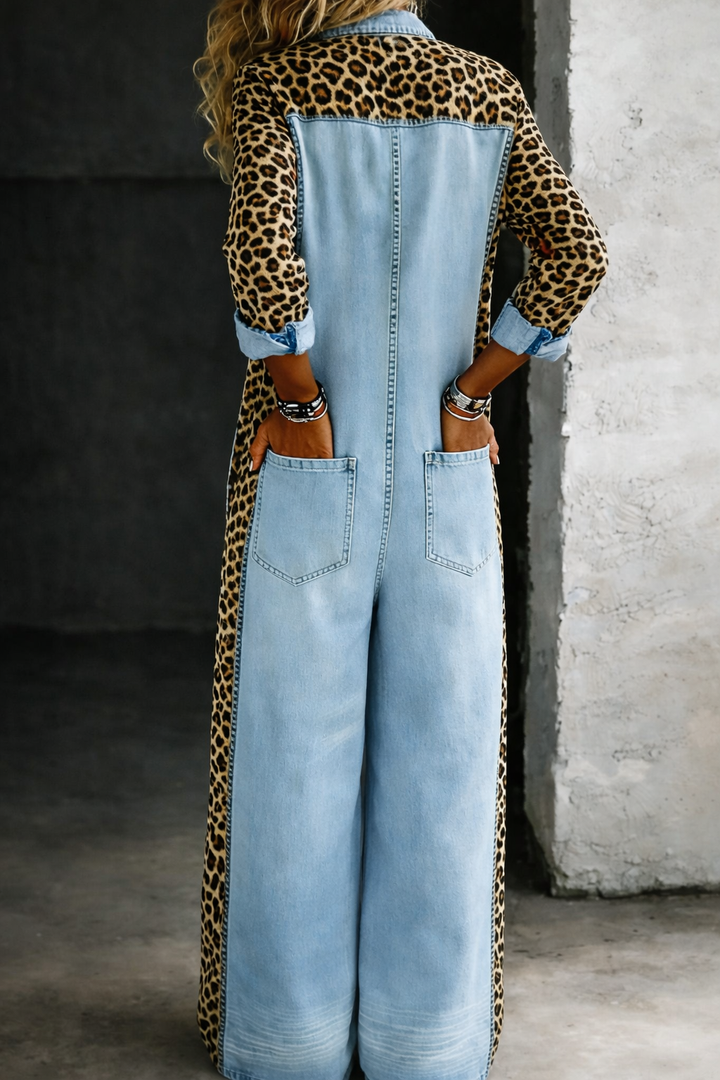 Amanda | Women's Bold Cold-Shoulder Denim Shirt Jumpsuit
