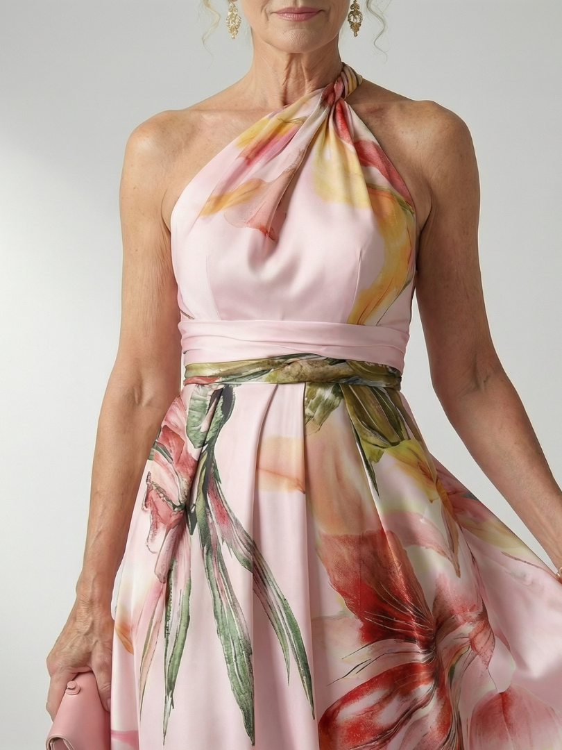 Amiel | Women's Light Floral Sleeveless Halter Maxi Dress