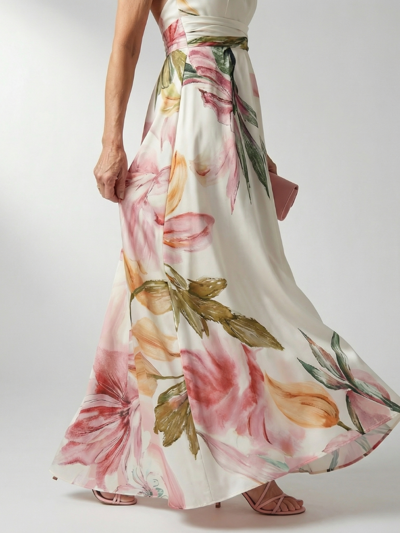 Amiel | Women's Light Floral Sleeveless Halter Maxi Dress