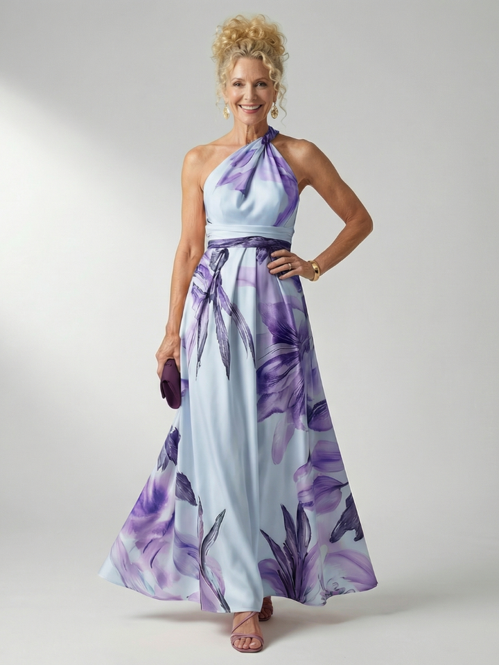 Amiel | Women's Light Floral Sleeveless Halter Maxi Dress