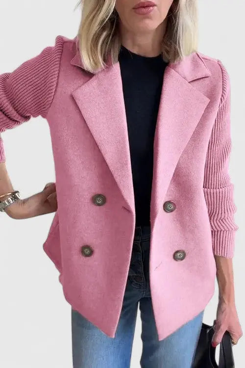 Iris | Women's Cropped Double-Breasted Jacket with Ribbed Sleeves