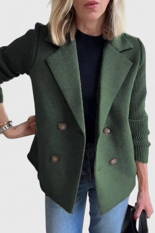 Iris | Women's Cropped Double-Breasted Jacket with Ribbed Sleeves
