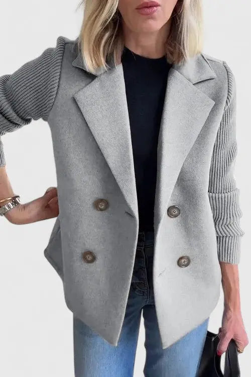 Iris | Women's Cropped Double-Breasted Jacket with Ribbed Sleeves