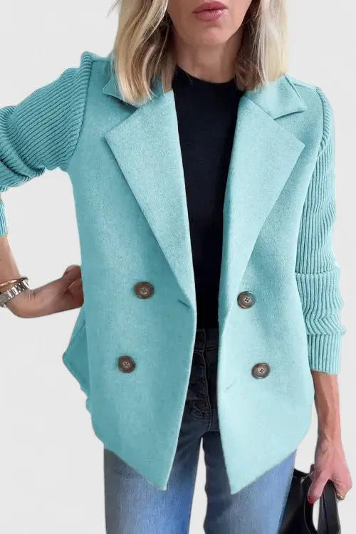 Iris | Women's Cropped Double-Breasted Jacket with Ribbed Sleeves