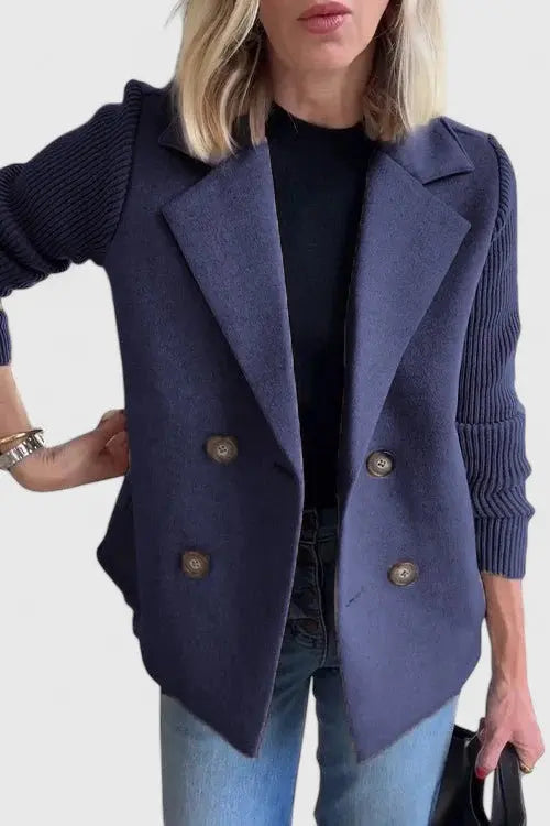 Iris | Women's Cropped Double-Breasted Jacket with Ribbed Sleeves