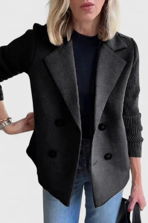 Iris | Women's Cropped Double-Breasted Jacket with Ribbed Sleeves