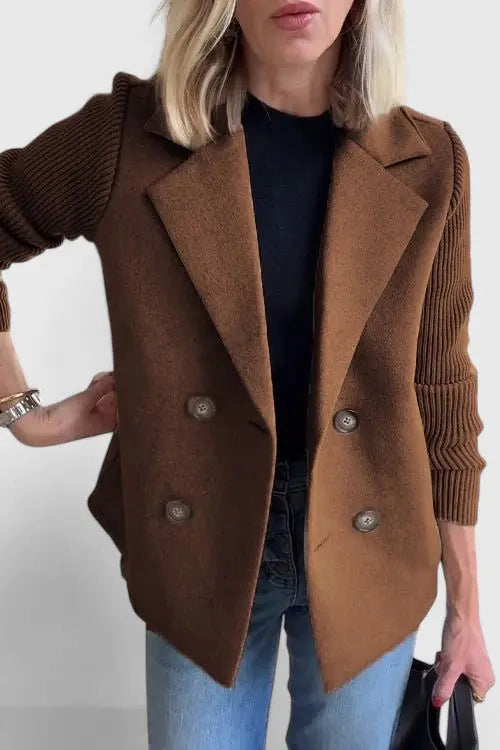 Iris | Women's Cropped Double-Breasted Jacket with Ribbed Sleeves