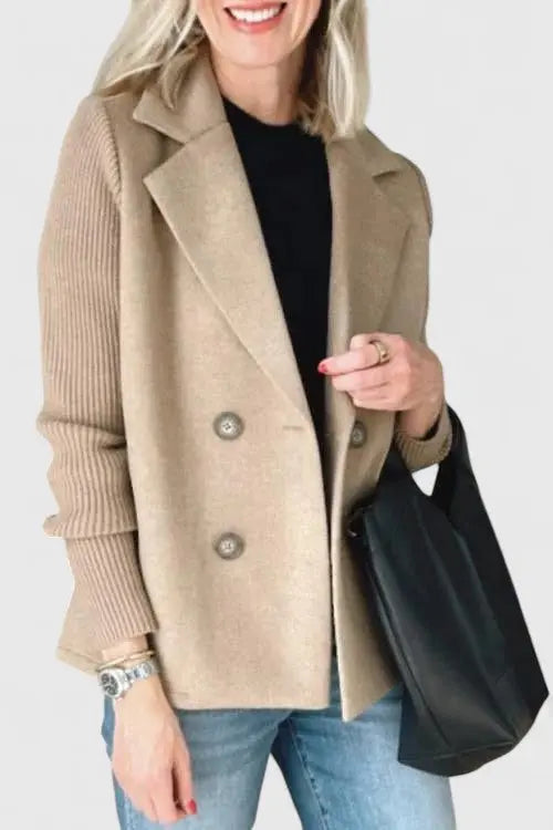 Iris | Women's Cropped Double-Breasted Jacket with Ribbed Sleeves