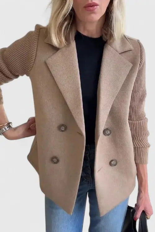 Iris | Women's Cropped Double-Breasted Jacket with Ribbed Sleeves