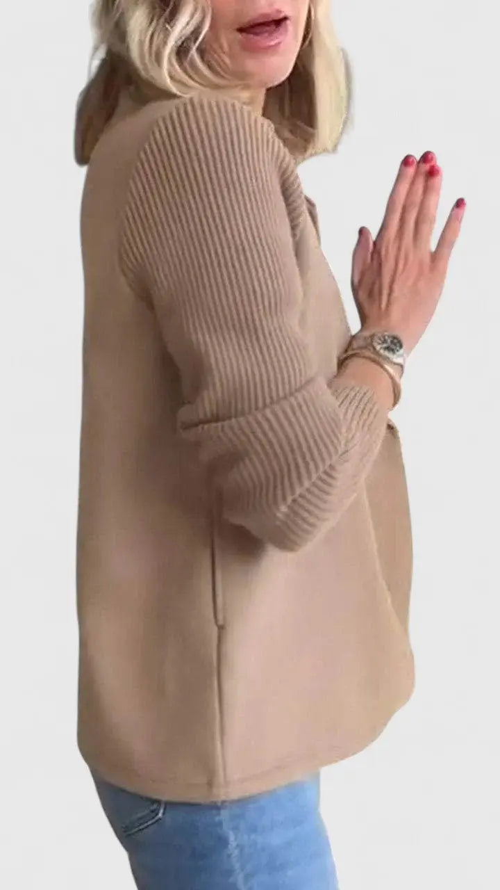 Iris | Women's Cropped Double-Breasted Jacket with Ribbed Sleeves