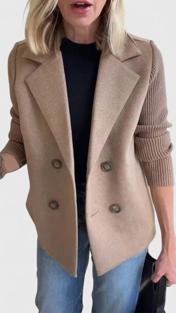 Iris | Women's Cropped Double-Breasted Jacket with Ribbed Sleeves