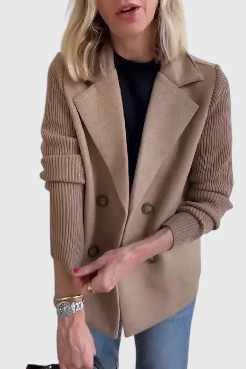 Iris | Women's Cropped Double-Breasted Jacket with Ribbed Sleeves
