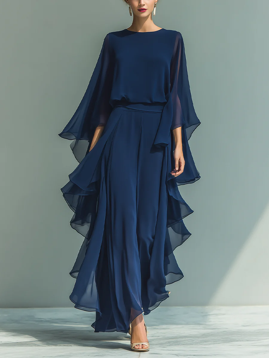 Anastasia | Women's Flared-Sleeve Ruffled Chiffon Two-Piece Set