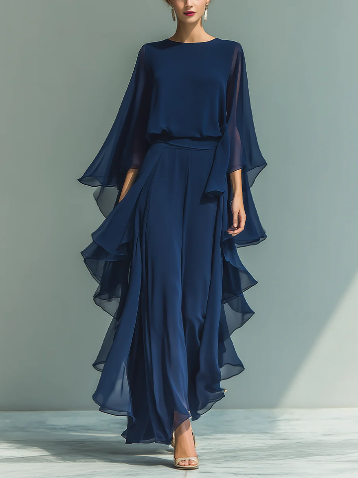 Anastasia | Women's Flared-Sleeve Ruffled Chiffon Two-Piece Set