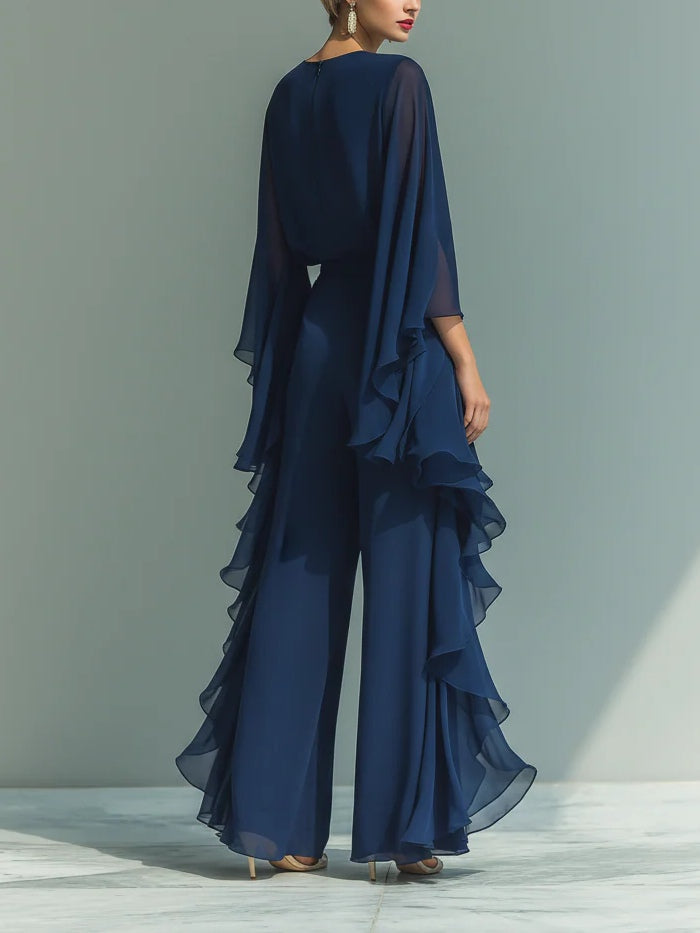 Anastasia | Women's Flared-Sleeve Ruffled Chiffon Two-Piece Set