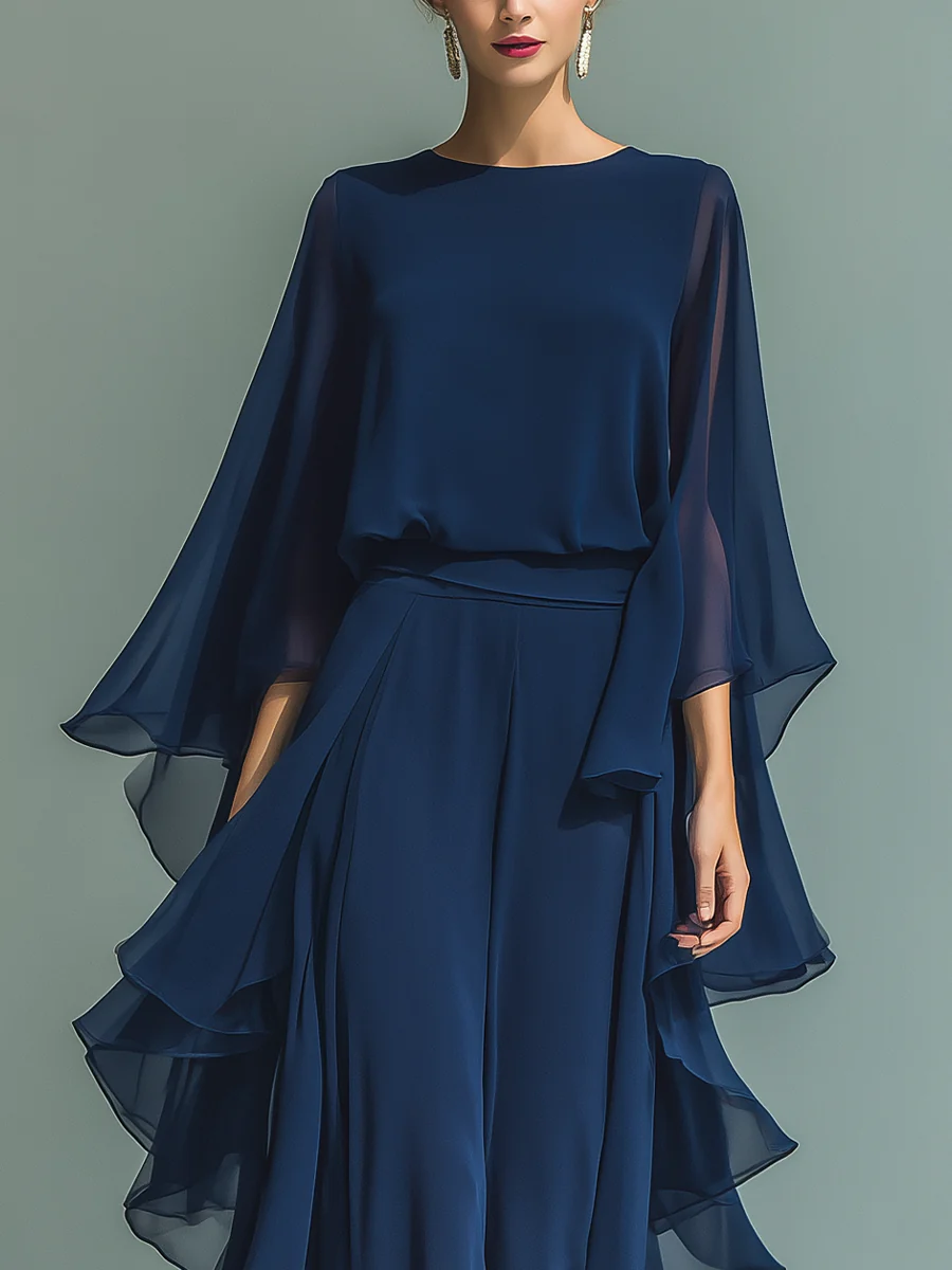 Anastasia | Women's Flared-Sleeve Ruffled Chiffon Two-Piece Set
