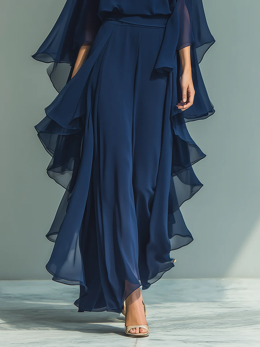Anastasia | Women's Flared-Sleeve Ruffled Chiffon Two-Piece Set
