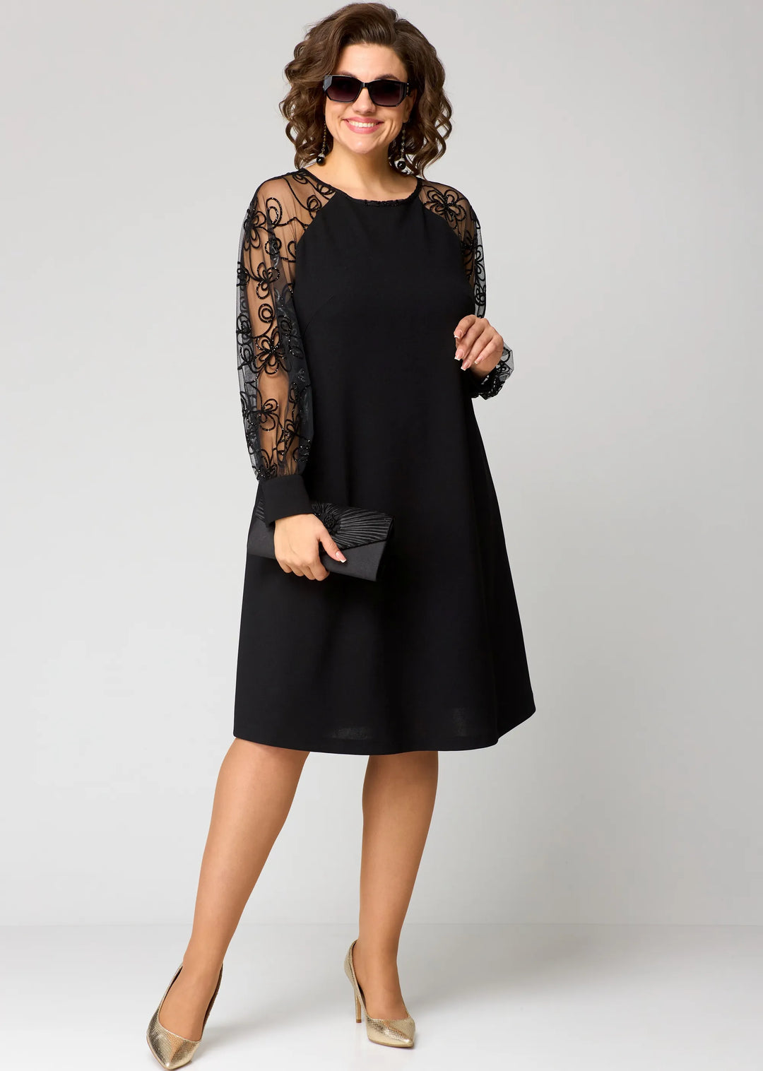 Arabella | Women's Elegant Lace Sleeve Draped Midi Dress