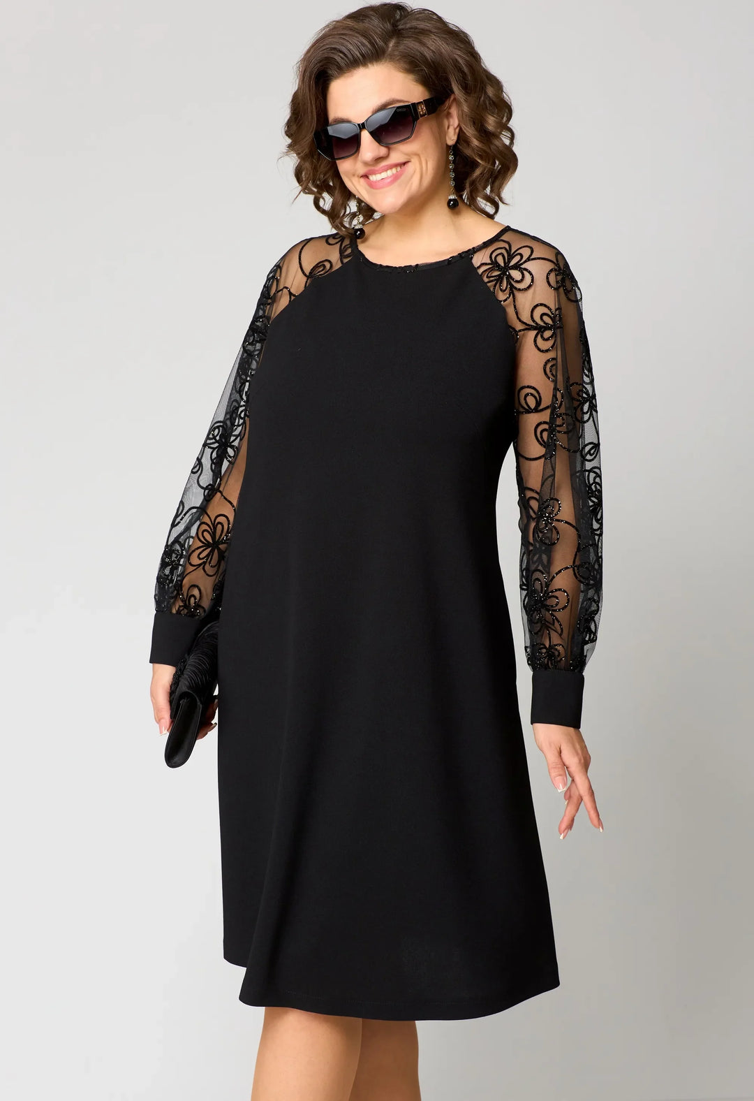 Arabella | Women's Elegant Lace Sleeve Draped Midi Dress