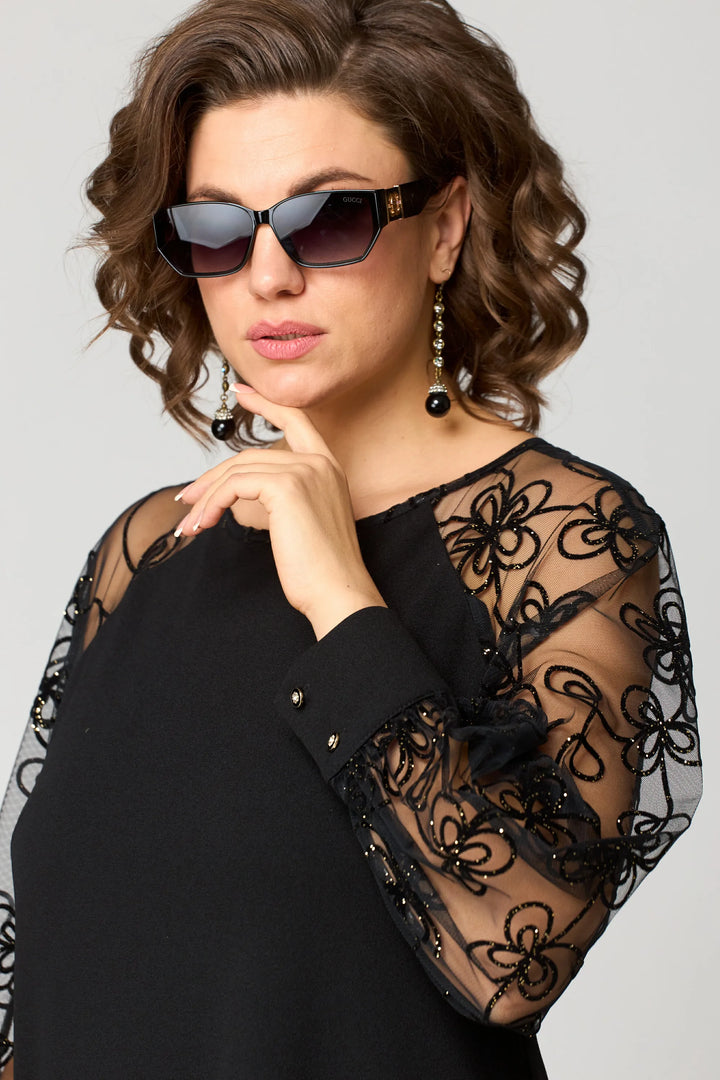 Arabella | Women's Elegant Lace Sleeve Draped Midi Dress