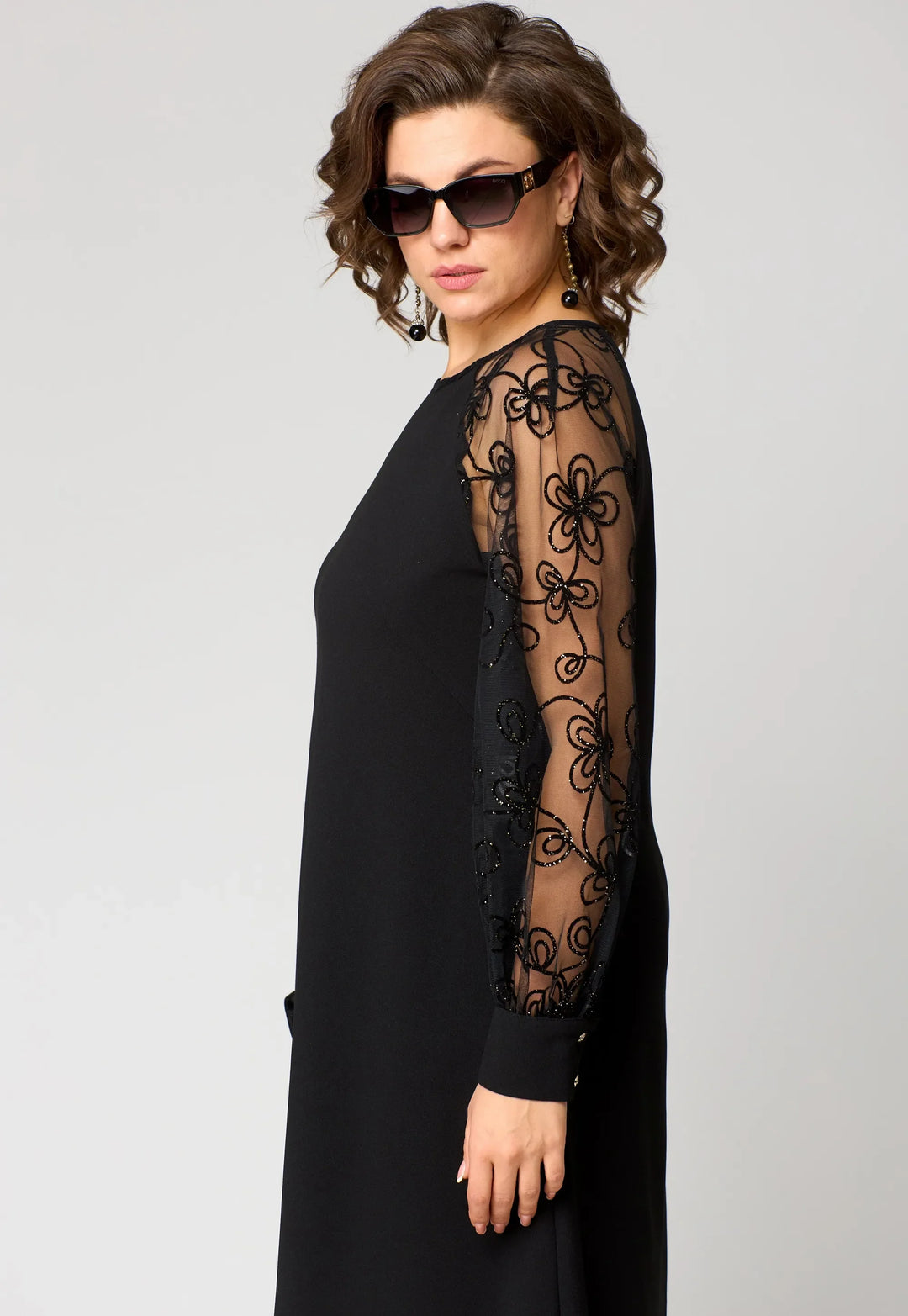 Arabella | Women's Elegant Lace Sleeve Draped Midi Dress