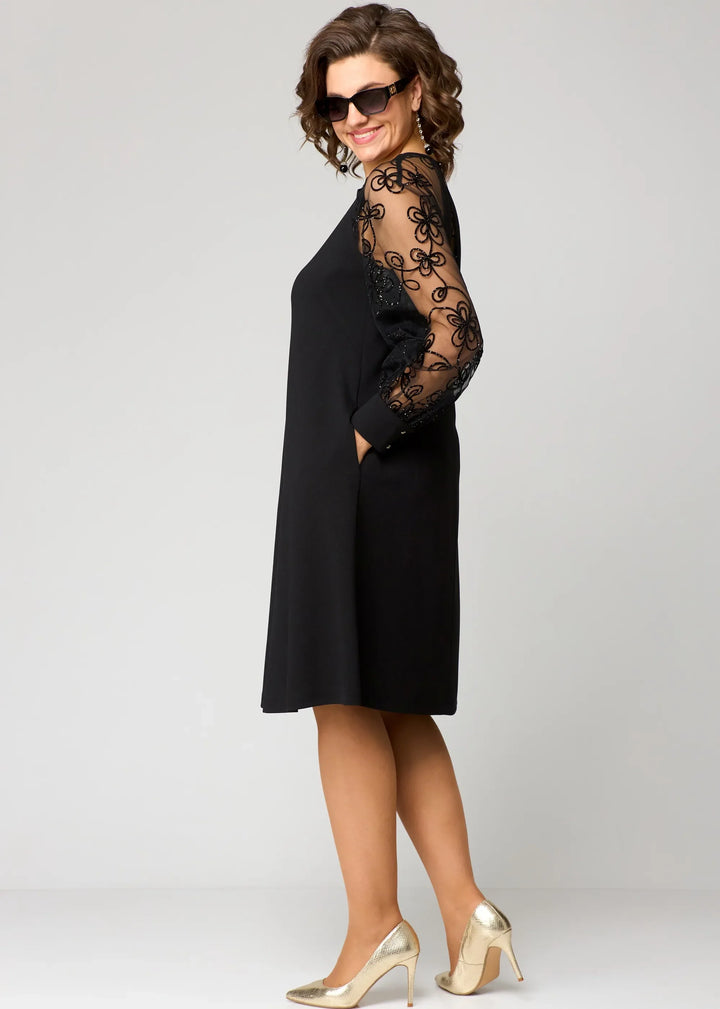 Arabella | Women's Elegant Lace Sleeve Draped Midi Dress