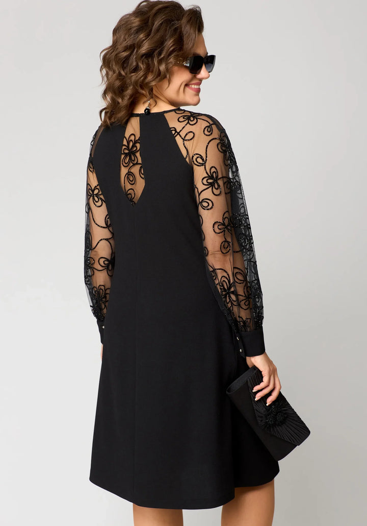 Arabella | Women's Elegant Lace Sleeve Draped Midi Dress