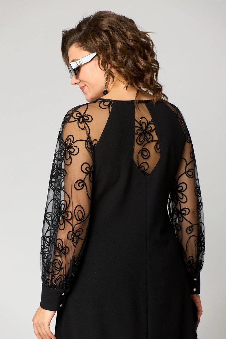 Arabella | Women's Elegant Lace Sleeve Draped Midi Dress