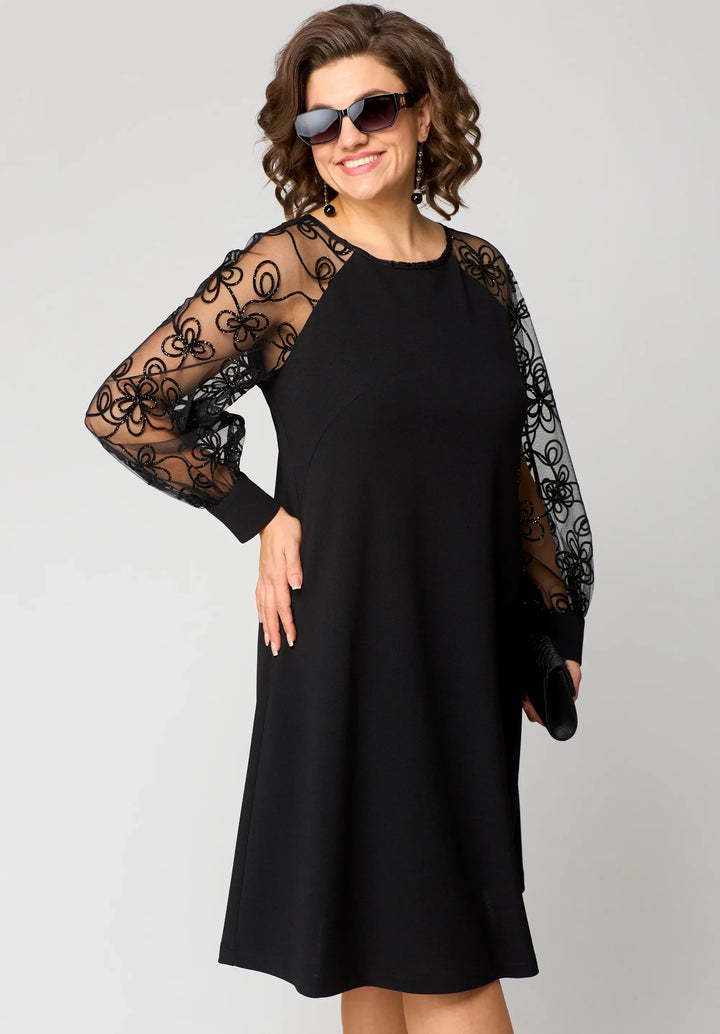Arabella | Women's Elegant Lace Sleeve Draped Midi Dress