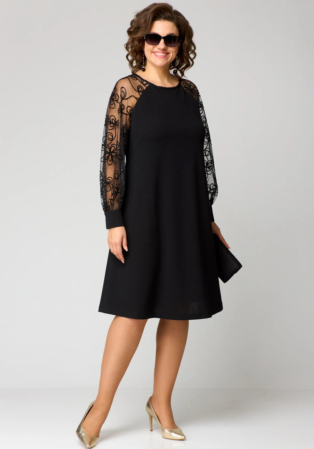 Arabella | Women's Elegant Lace Sleeve Draped Midi Dress