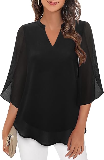 Arabella | Women's Flowy Chiffon V-Neck Petal Sleeve Blouse