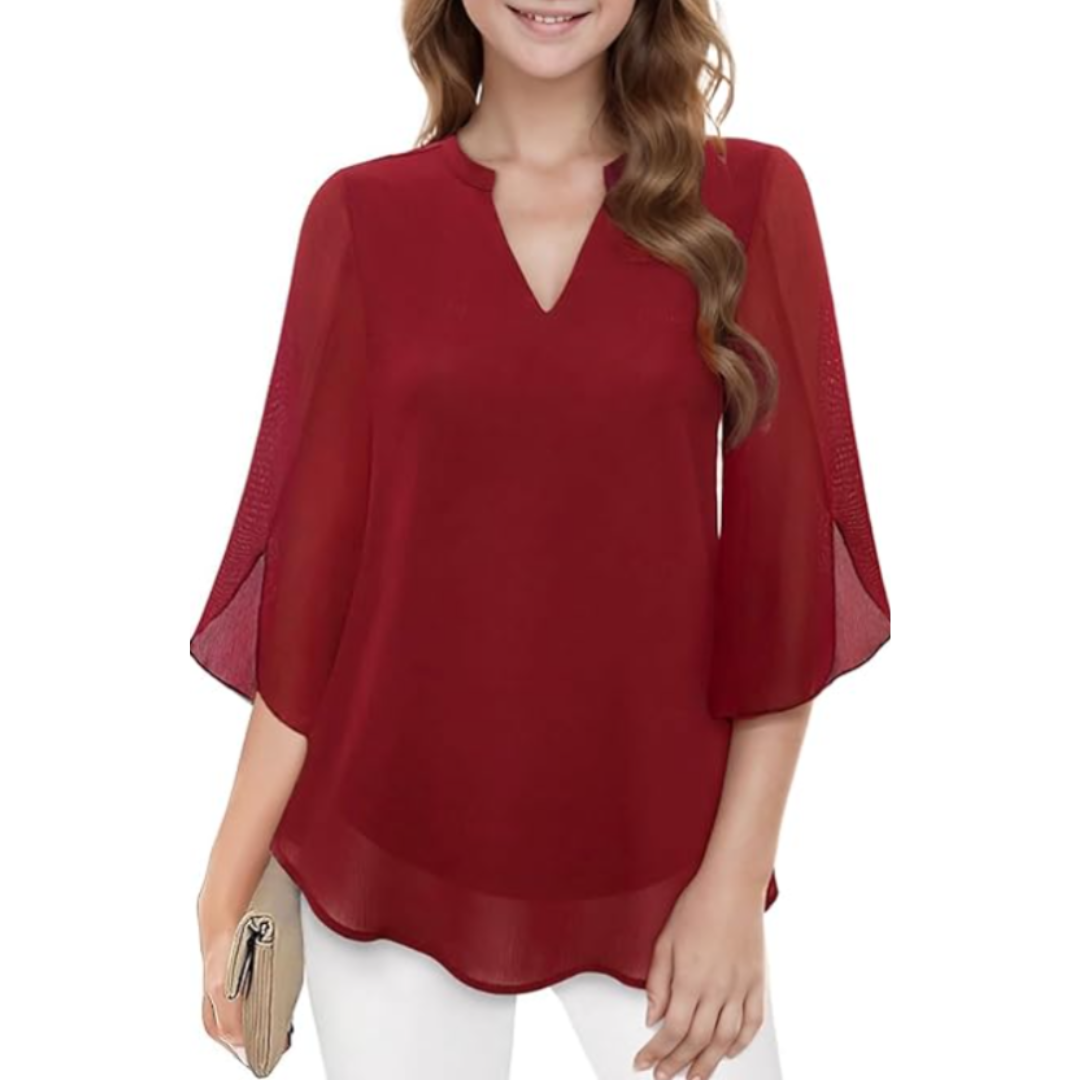 Arabella | Women's Flowy Chiffon V-Neck Petal Sleeve Blouse