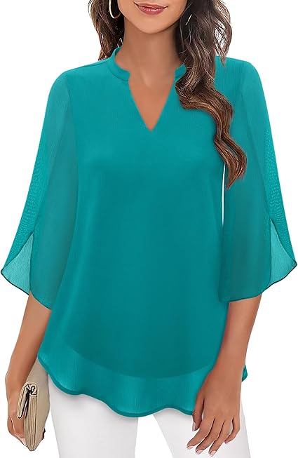 Arabella | Women's Flowy Chiffon V-Neck Petal Sleeve Blouse