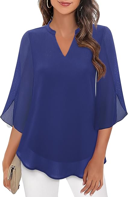 Arabella | Women's Flowy Chiffon V-Neck Petal Sleeve Blouse