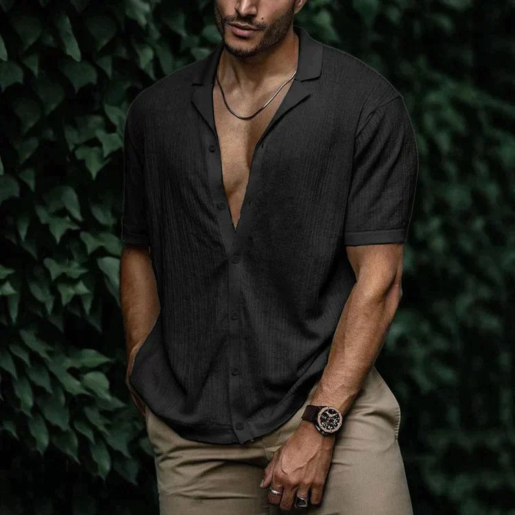 Ari | Men's Textured Cuban Collar Lightweight Summer Shirt