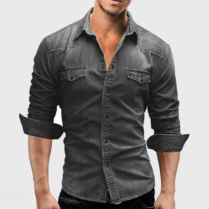 Ash | Men's Vintage Wash Western Denim Shirt with Pockets