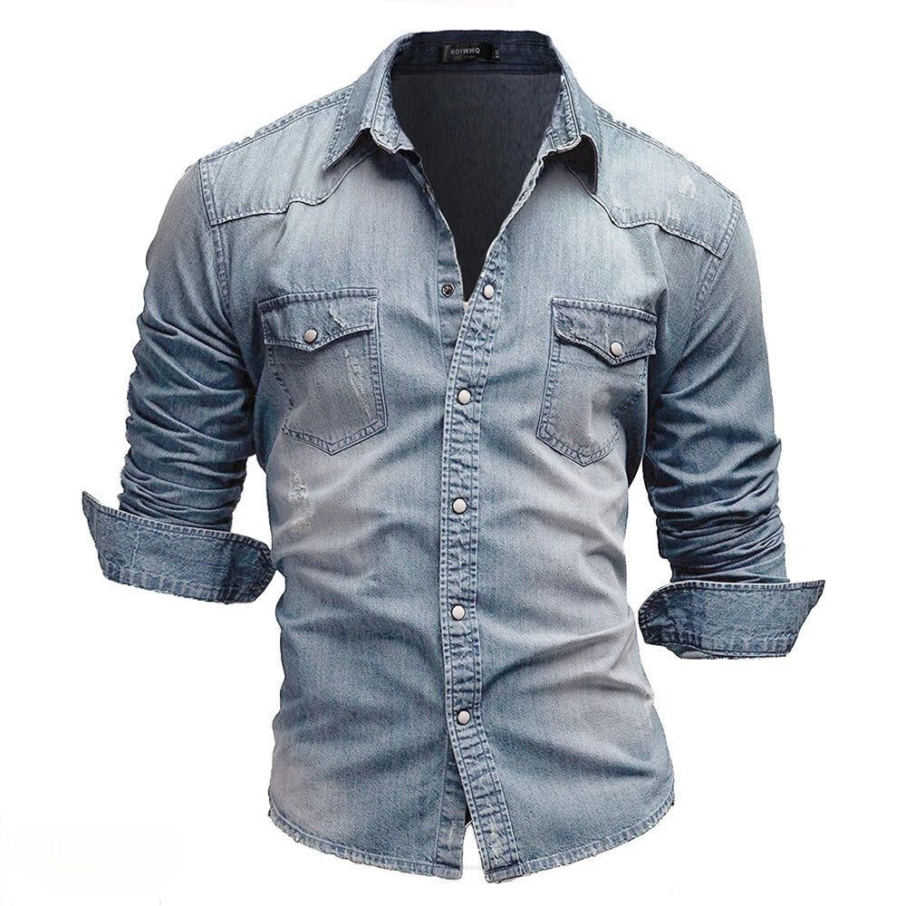 Ash | Men's Vintage Wash Western Denim Shirt with Pockets
