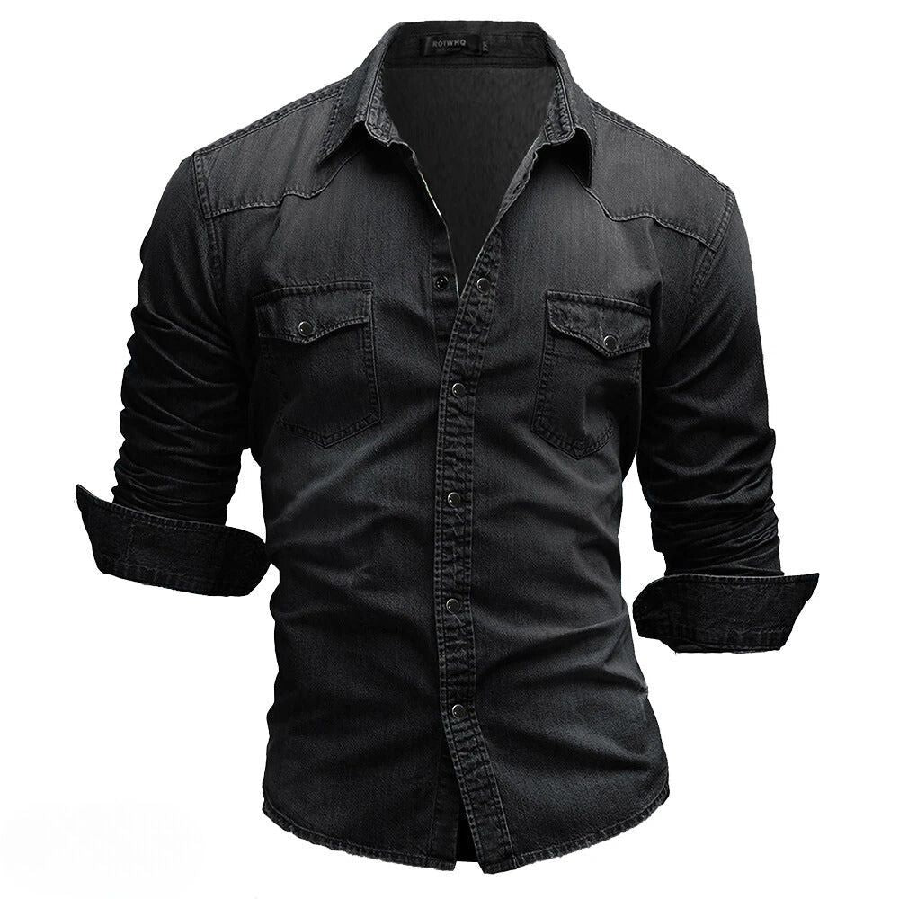 Ash | Men's Vintage Wash Western Denim Shirt with Pockets